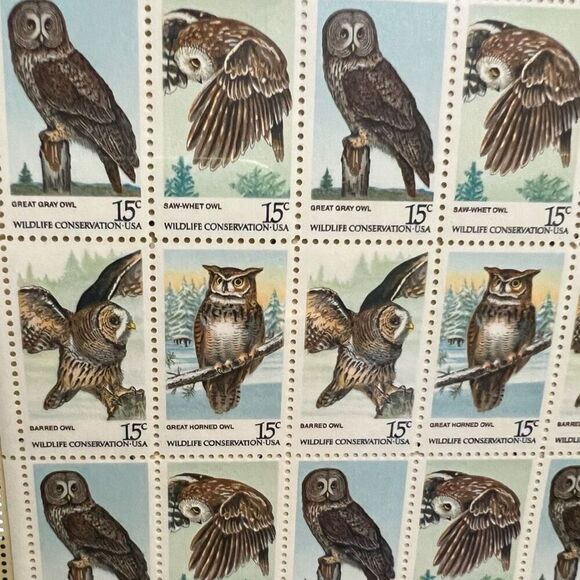 MNH Scott #1760-63 Owls 15 Cent Stamp Sheet of 50 Stamps - Picture 2 of 2